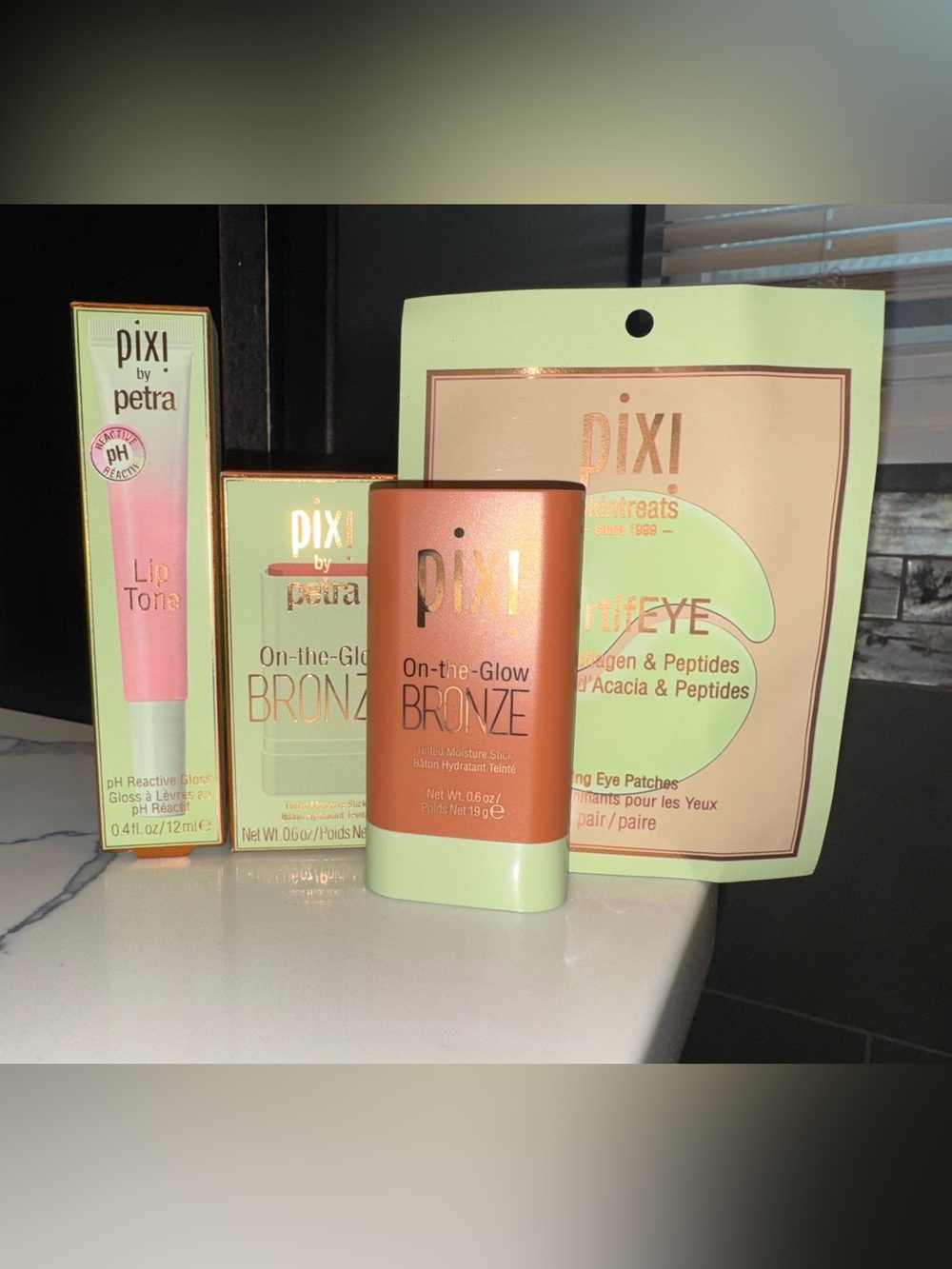 Pixi Beauty Makeup & Skincare Bundle – On-the-Glow Bronze, LipTone + FortifEYE